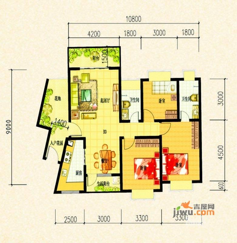 嘉美华凯3室2厅2卫111.1㎡户型图