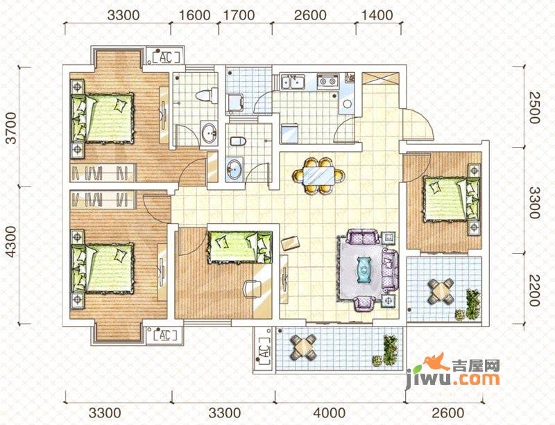 龙域都市兰亭4室2厅2卫113㎡户型图