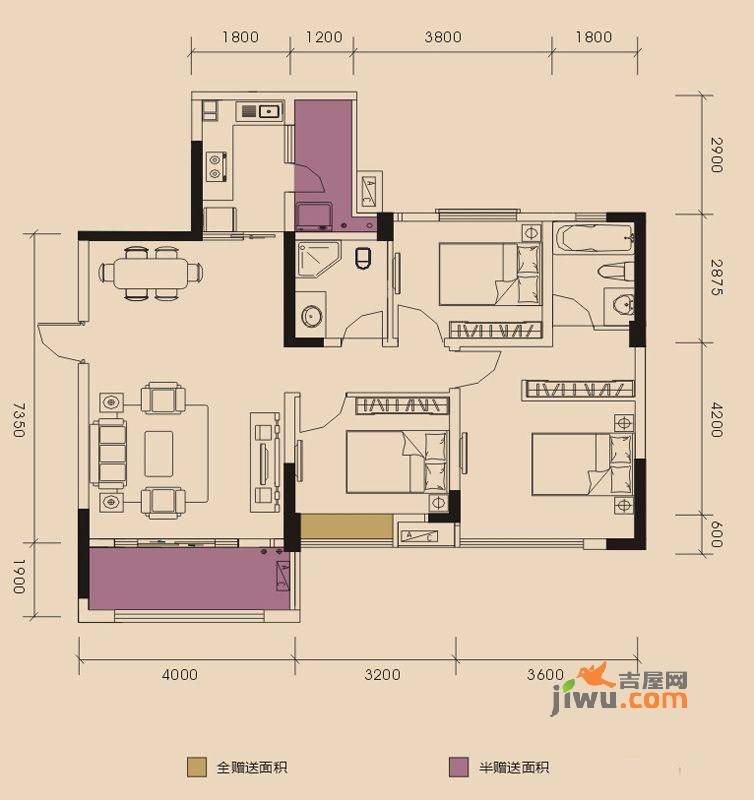 蛟龙银座二期3室2厅1卫106㎡户型图