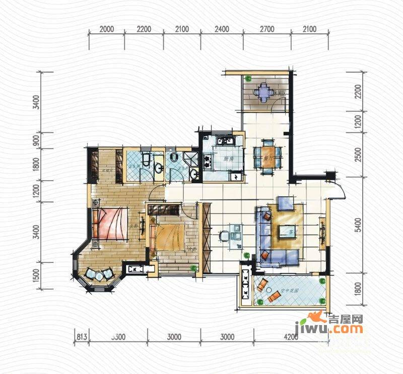 恒宇北城1号3室2厅2卫117.8㎡户型图