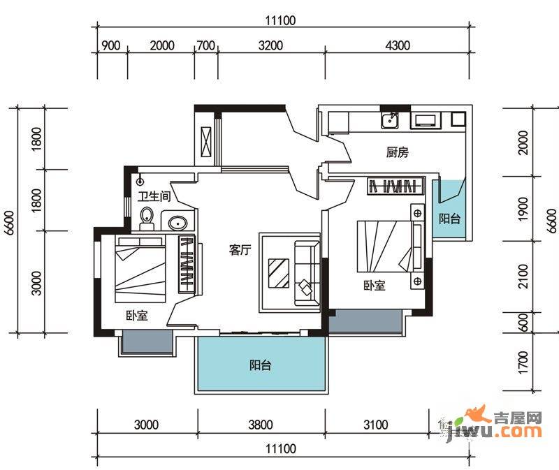 双楠锐派2室1厅1卫76.6㎡户型图