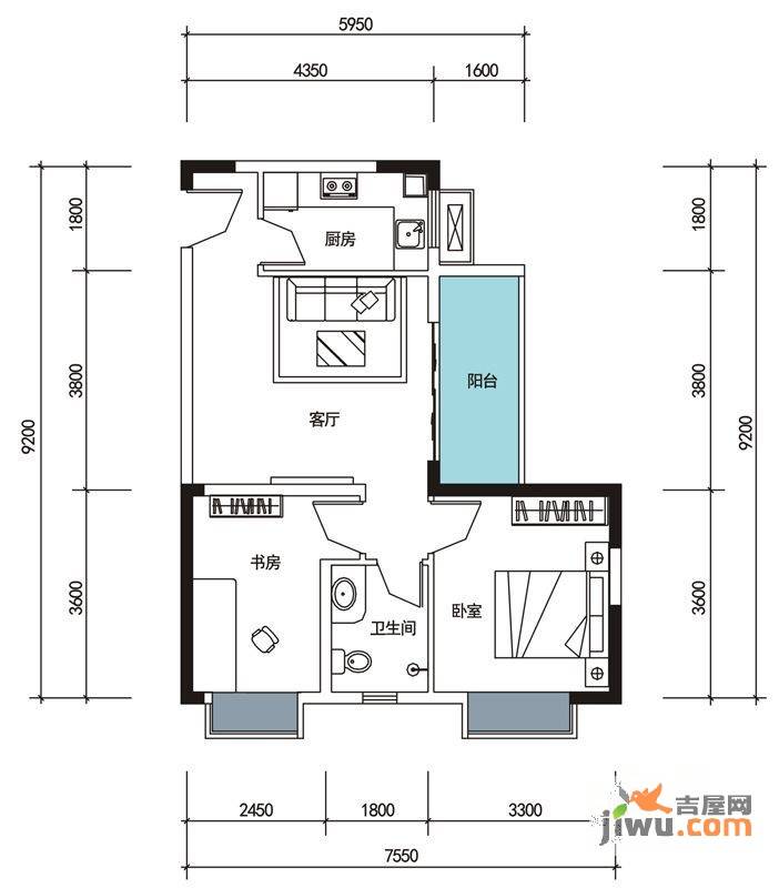 双楠锐派2室1厅1卫66.7㎡户型图