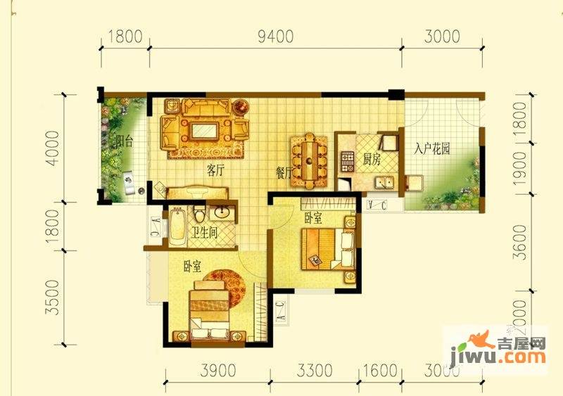 置信逸景苑2室2厅2卫75㎡户型图