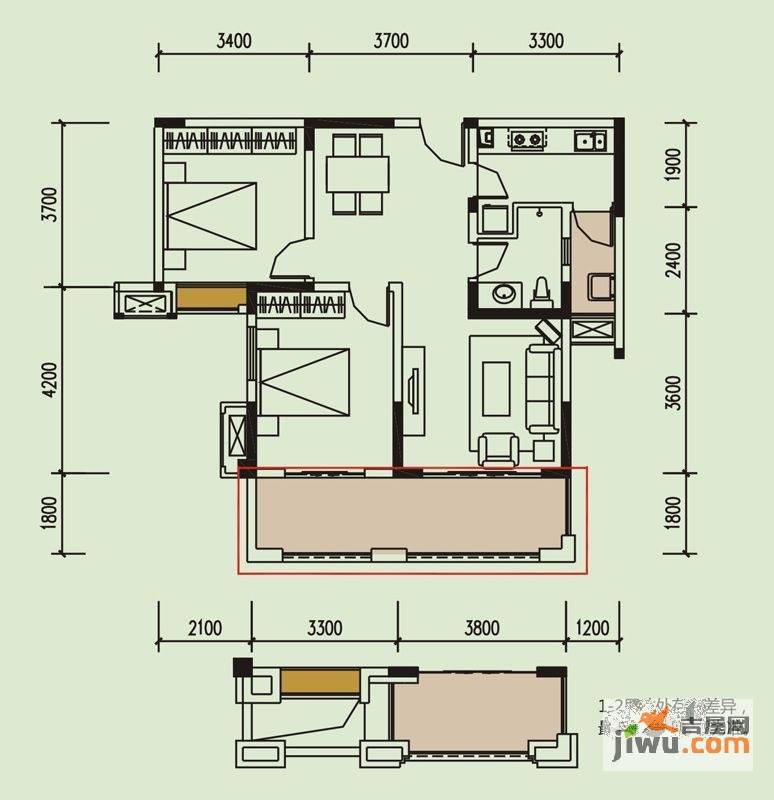 绿地圣路易名邸2室2厅1卫92㎡户型图