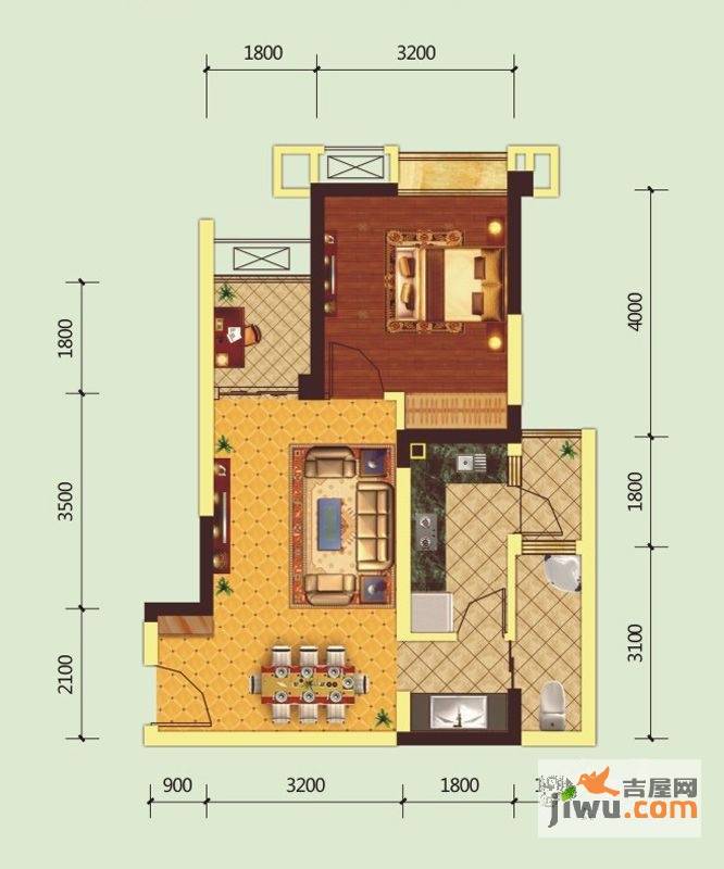 绿地圣路易名邸1室2厅1卫56㎡户型图