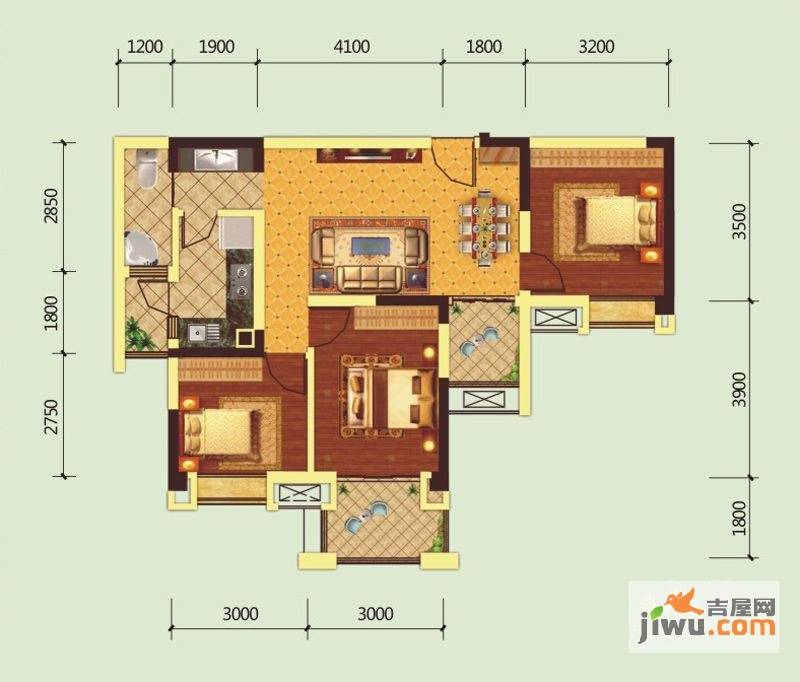 绿地圣路易名邸3室2厅1卫84㎡户型图