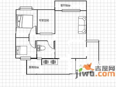 柏林河畔2室2厅1卫88㎡户型图