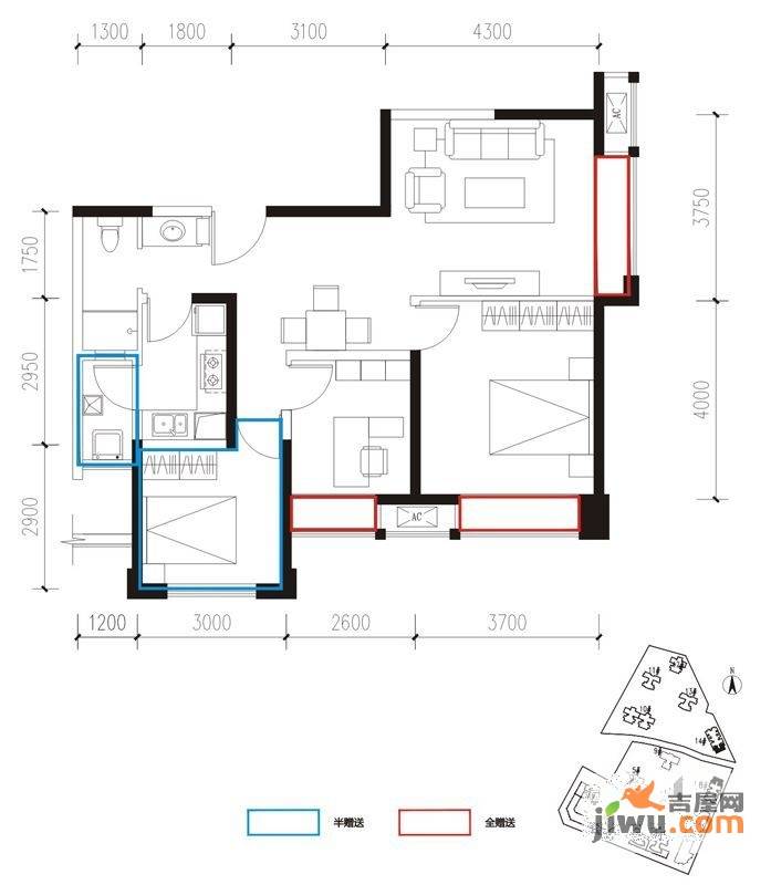 新里柏仕公馆3室2厅1卫86㎡户型图