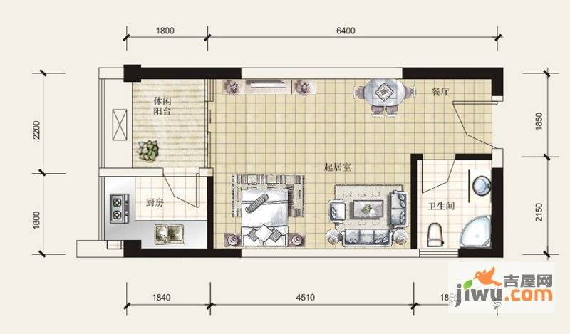 温哥华南苑1室1厅1卫40.7㎡户型图