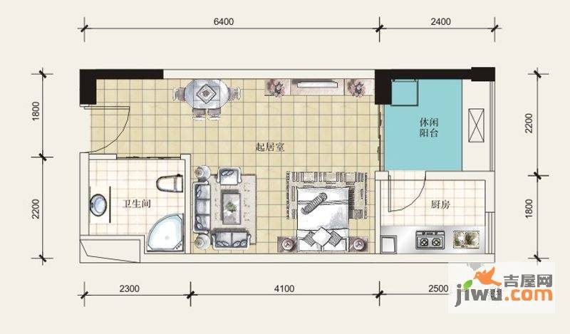 温哥华南苑1室1厅1卫41.6㎡户型图