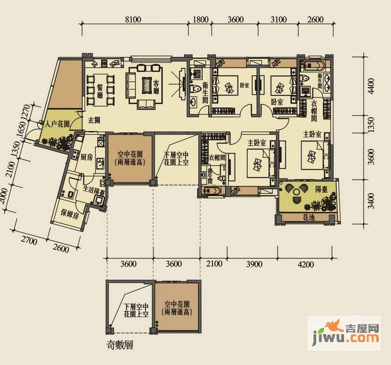 天府世家5室2厅4卫203㎡户型图