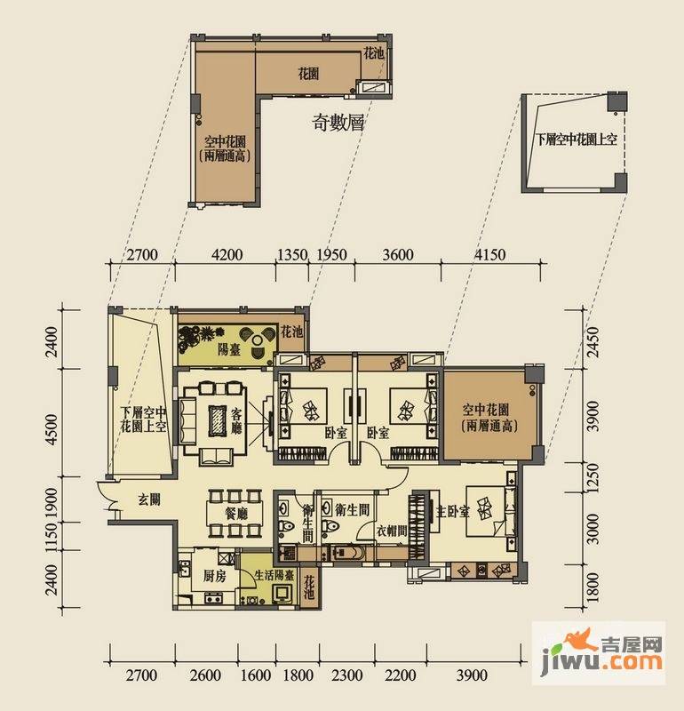 天府世家3室2厅2卫140㎡户型图