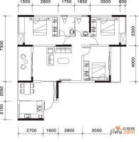 悠然天地3室2厅2卫84.4㎡户型图