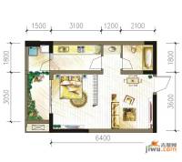 大鼎世纪滨江1室0厅1卫37.8㎡户型图