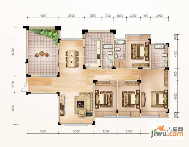 鸥鹏华府4室2厅3卫213㎡户型图