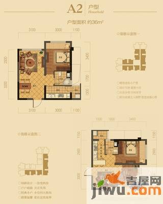 天鸿龙宇金座1室1厅1卫45㎡户型图