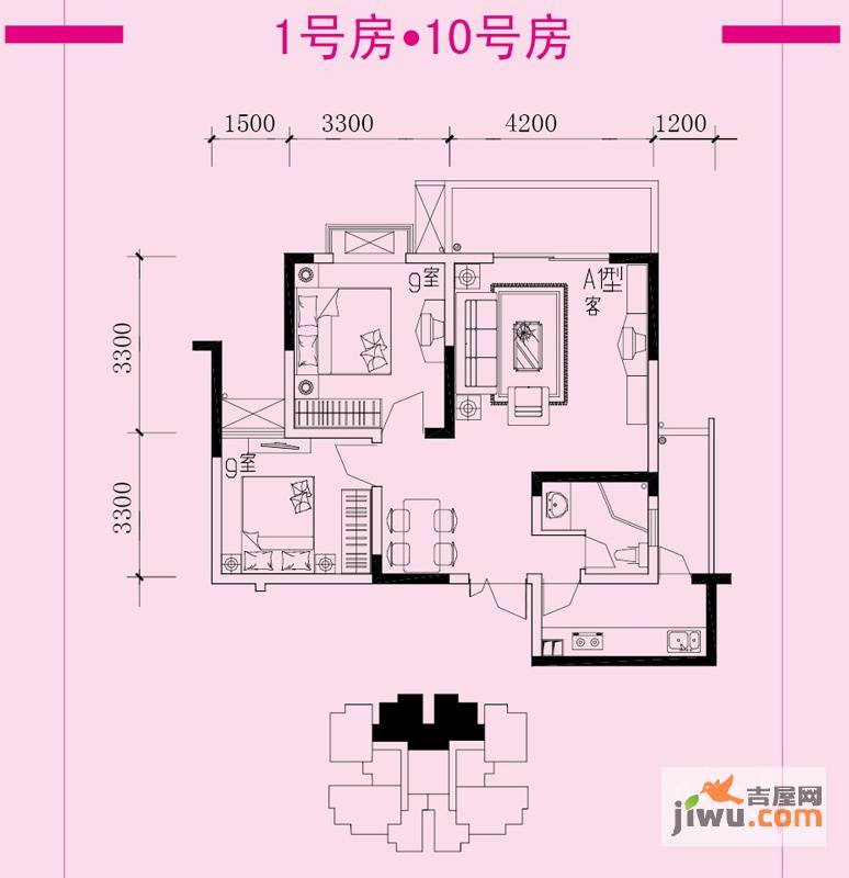 蜜糖2室2厅1卫64.9㎡户型图