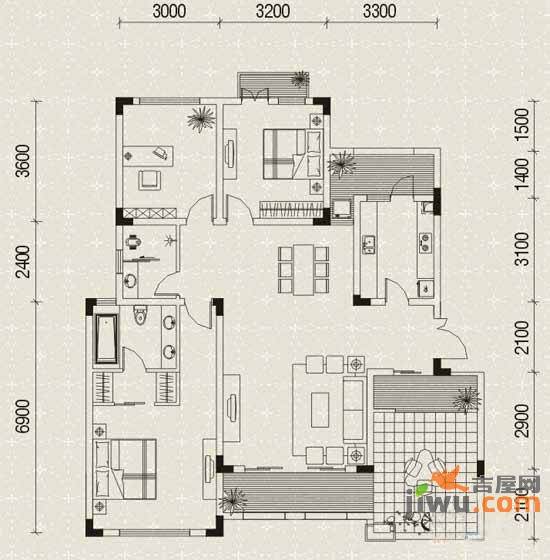 圣天湖东岸3室2厅2卫107.8㎡户型图