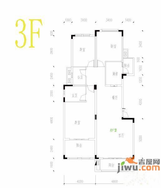 圣天湖东岸3室2厅2卫161㎡户型图