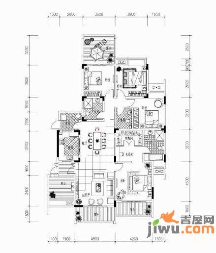 天景雨山前4室2厅2卫户型图