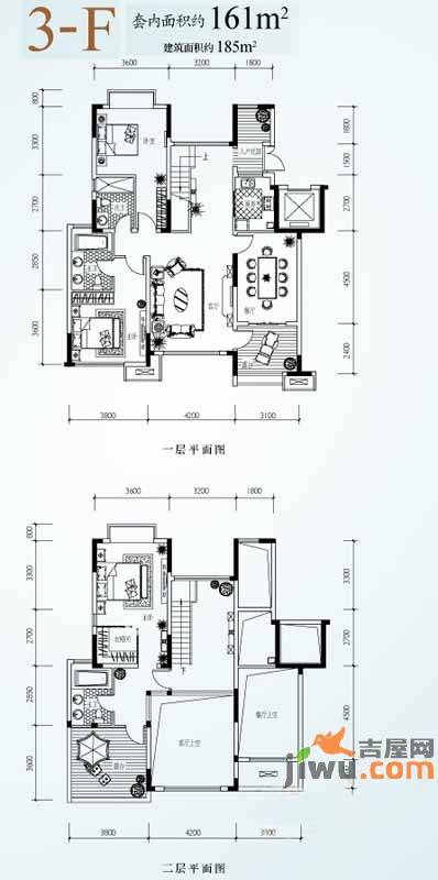 天景雨山前3室2厅3卫161㎡户型图