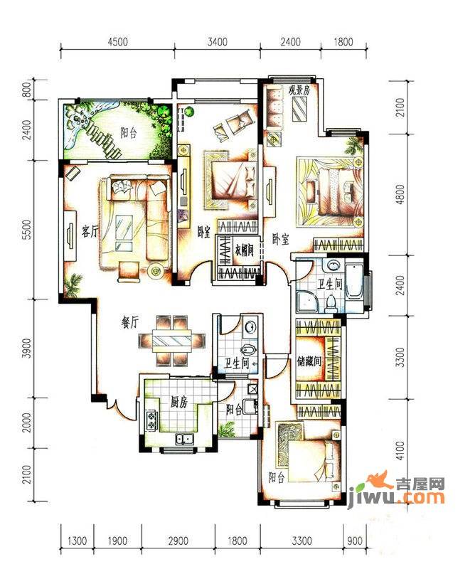 蓝光十里蓝山2室2厅2卫134.6㎡户型图