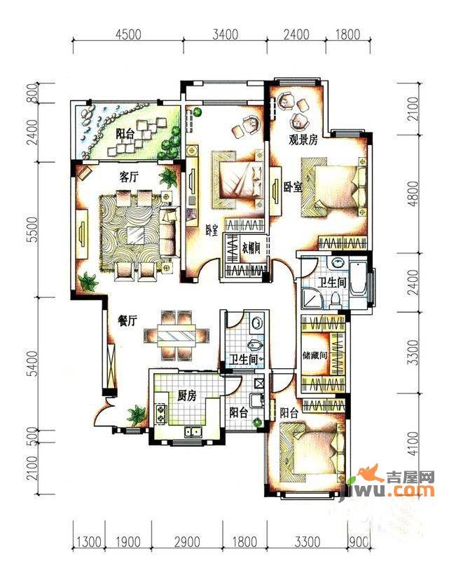 蓝光十里蓝山2室2厅2卫137.3㎡户型图