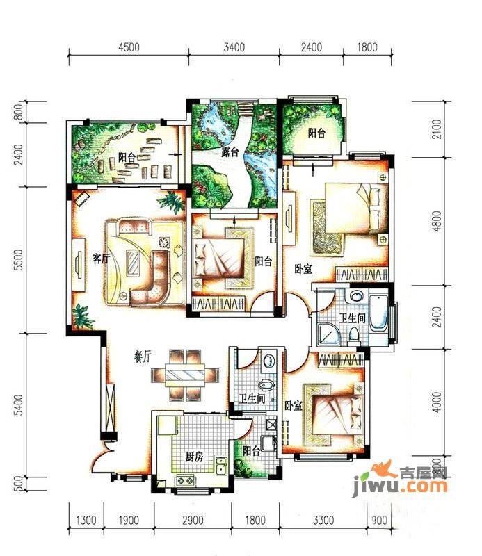 蓝光十里蓝山2室2厅2卫119.2㎡户型图