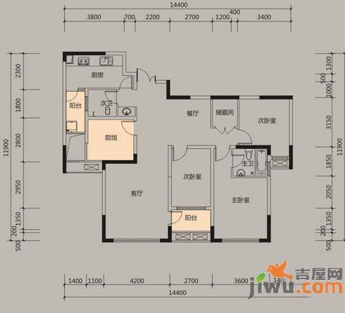 财信城市国际3室2厅2卫111.8㎡户型图