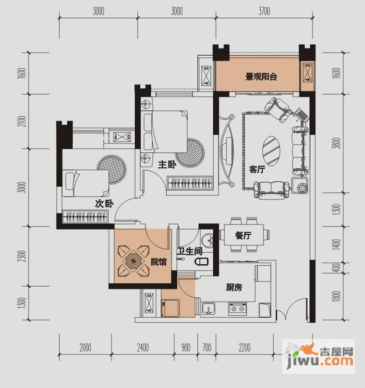 财信城市国际2室2厅1卫67.2㎡户型图