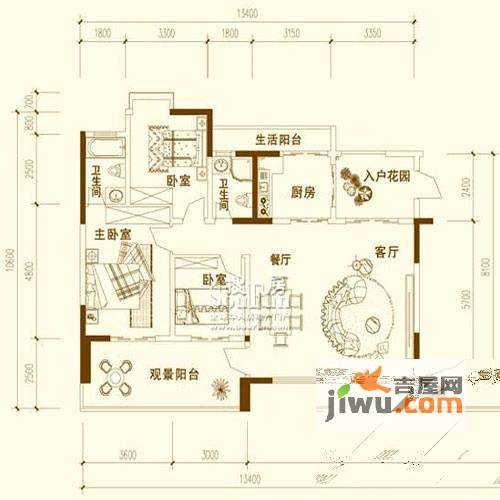 圣湖天域二期3室2厅2卫111.7㎡户型图