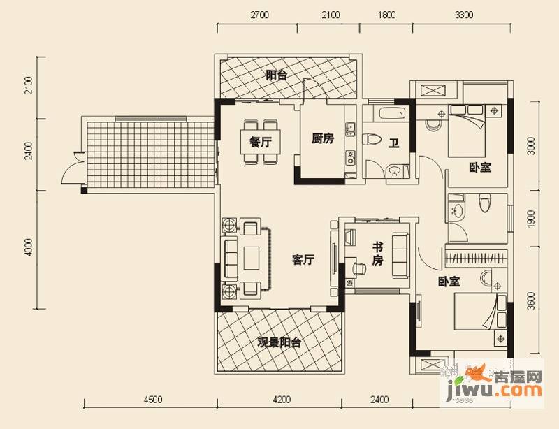海尔海语江山3室2厅2卫92㎡户型图