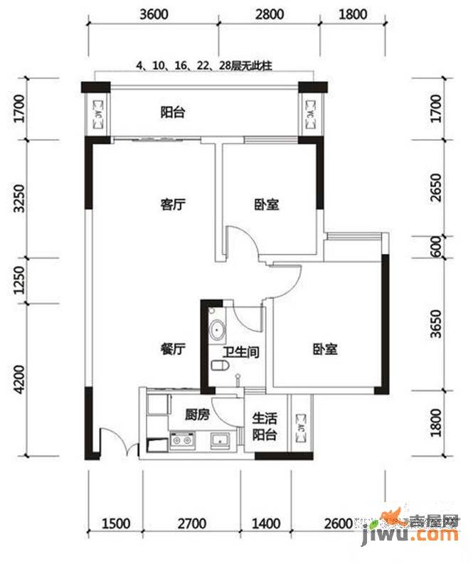 华宇春江花月2室2厅1卫63.1㎡户型图