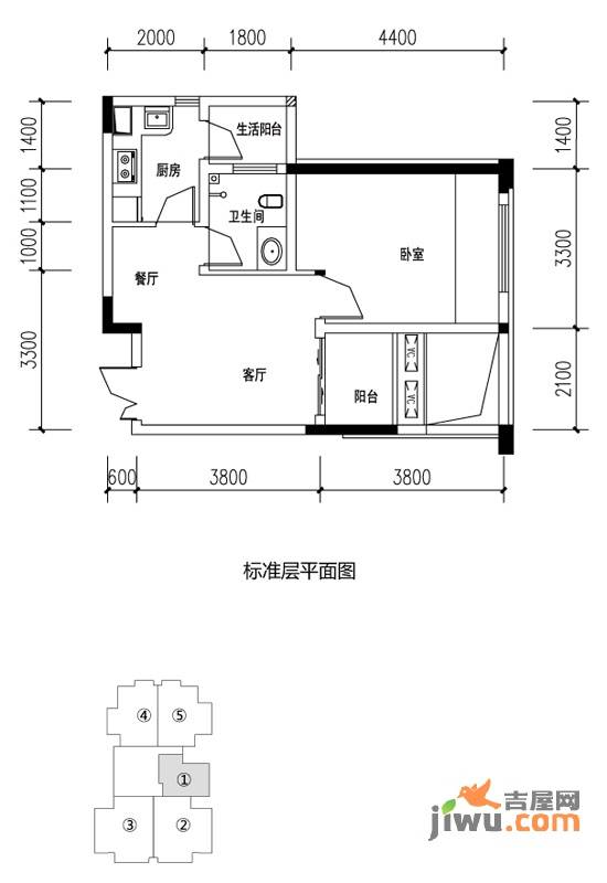 华宇春江花月1室2厅1卫37.7㎡户型图