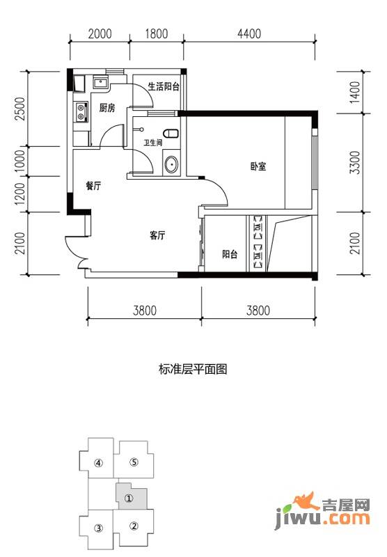 华宇春江花月1室2厅1卫37.5㎡户型图