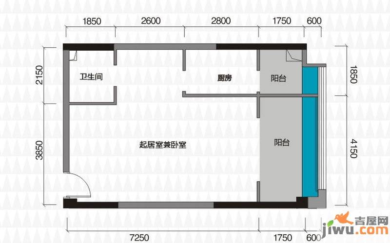 亚太商谷1室1厅1卫48㎡户型图