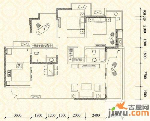 宝嘉江枫美岸3室2厅2卫108.1㎡户型图