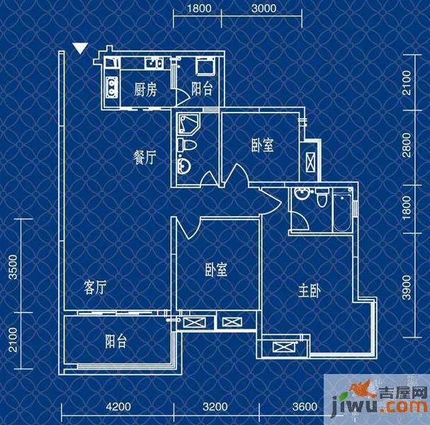 宝嘉江枫美岸3室2厅2卫95.6㎡户型图