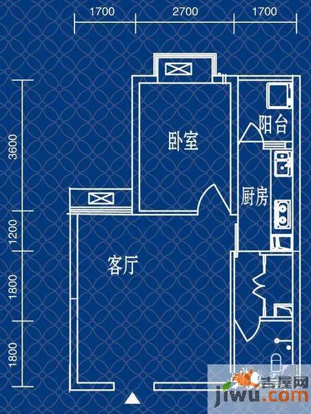 宝嘉江枫美岸1室1厅1卫43.4㎡户型图