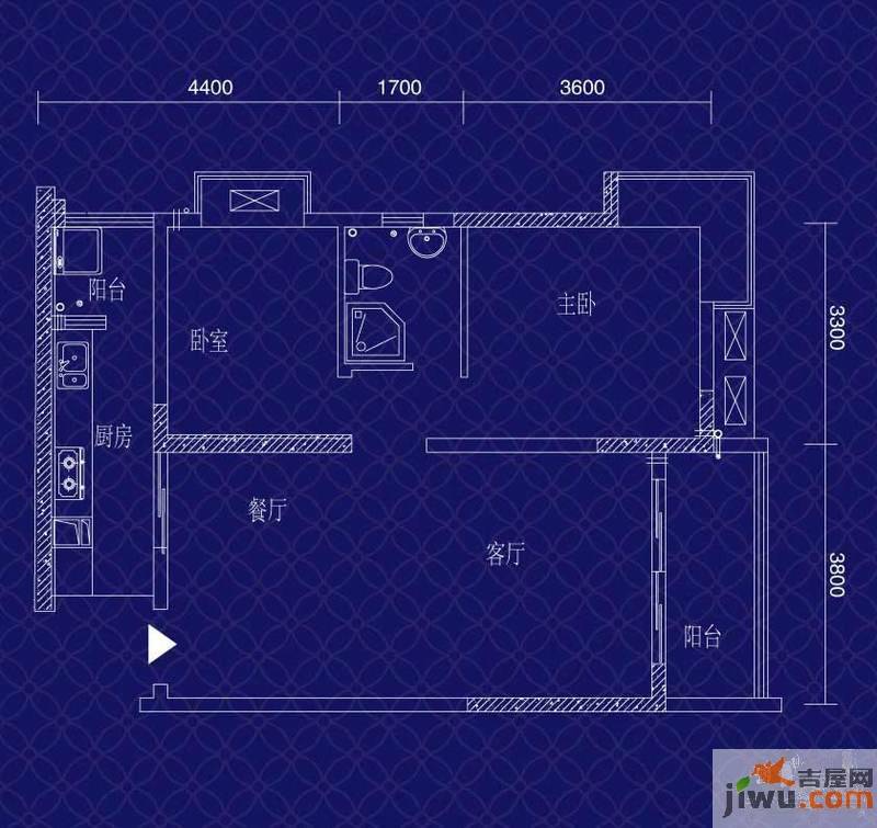 宝嘉江枫美岸2室2厅1卫64.3㎡户型图