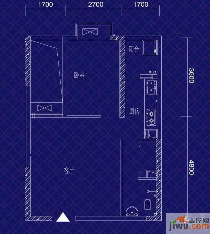 宝嘉江枫美岸1室1厅1卫43.4㎡户型图