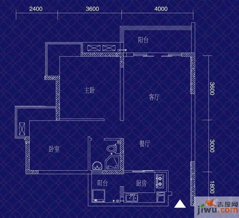 宝嘉江枫美岸2室2厅1卫66.2㎡户型图