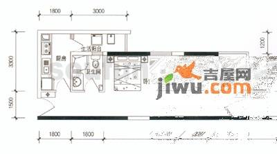 渝能国际幸福成双二期1室1厅1卫42.8㎡户型图