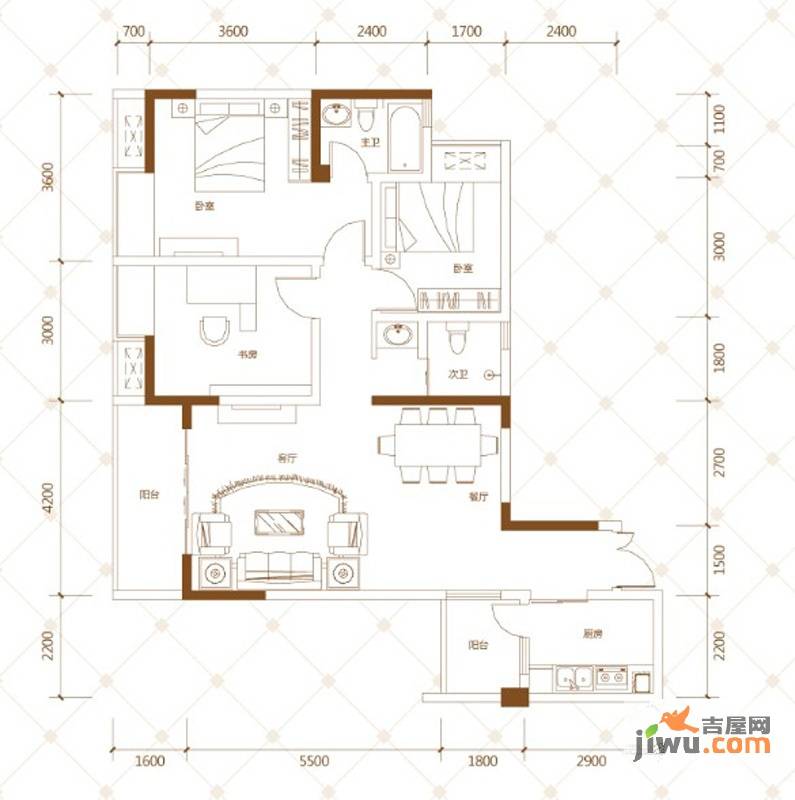 荣润凯旋名城3室2厅2卫113.2㎡户型图