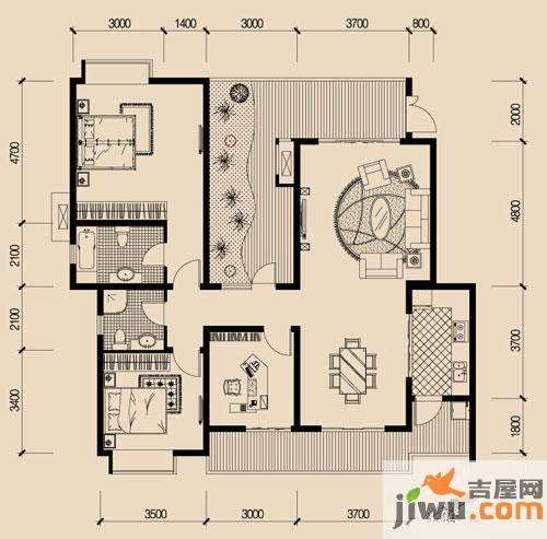 龙湖悠山小筑3室2厅2卫127㎡户型图