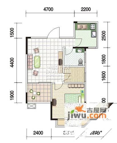 海港江南世家1室2厅1卫43.7㎡户型图