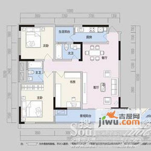 阳光100国际新城3室2厅2卫100.9㎡户型图