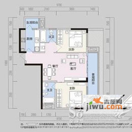 阳光100国际新城2室2厅2卫74.8㎡户型图