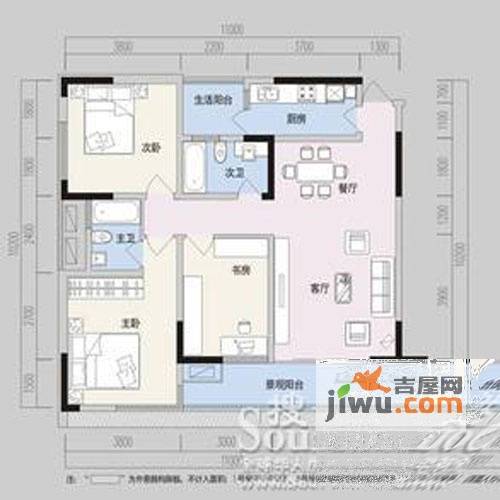 阳光100国际新城3室2厅2卫100.9㎡户型图