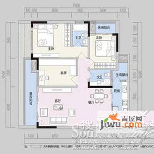 阳光100国际新城3室2厅2卫100.2㎡户型图